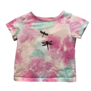 Upcycled Hand Printed Baby 12 Months 100% Cotton Tie Dye Dragonfly Tee Shirt